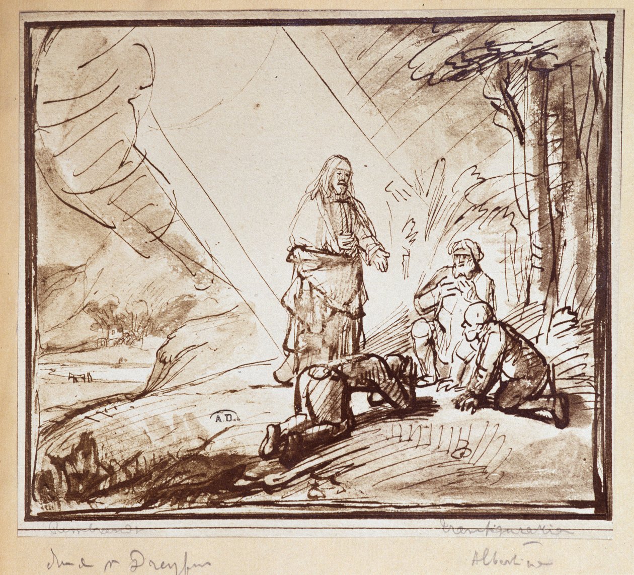 Krisztus színeváltozása, Rembrandt tollrajza, Hollandia, a.n.d. 19. alkotó: Rembrandt van Rijn