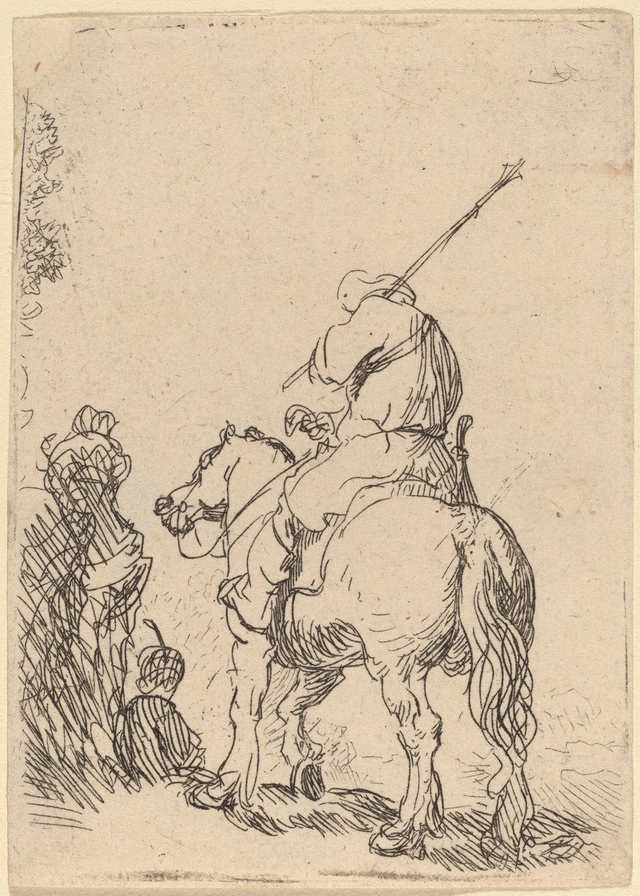 Turbános katona lóháton alkotó: Rembrandt van Rijn