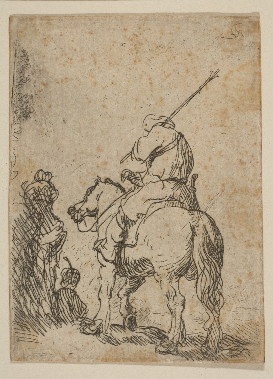 Turbános katona lóháton, kb. 1629. alkotó: Rembrandt van Rijn