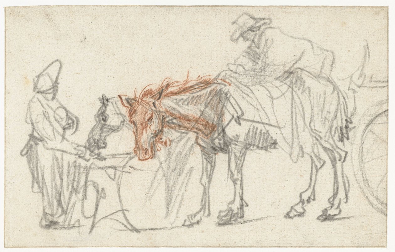 Két ló egy pihenőhelyen alkotó: Rembrandt van Rijn
