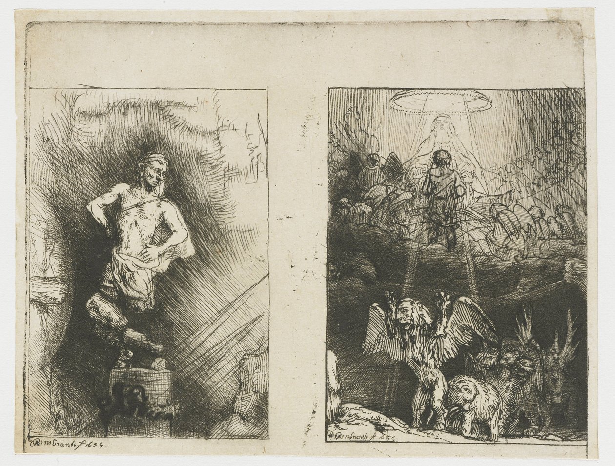 Két illusztráció Menasseh Ben Israel „Piedra Gloriosa” című művéhez A kép, amit Nabukodonozor látott Dániel látomása a négy vadállatról alkotó: Rembrandt van Rijn
