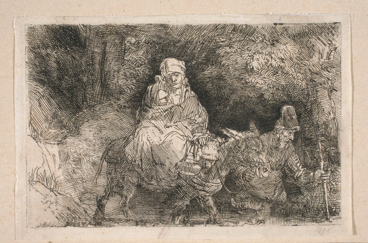 Menekülés Egyiptomba – A Szent Család átkel a patakon alkotó: Rembrandt van Rijn