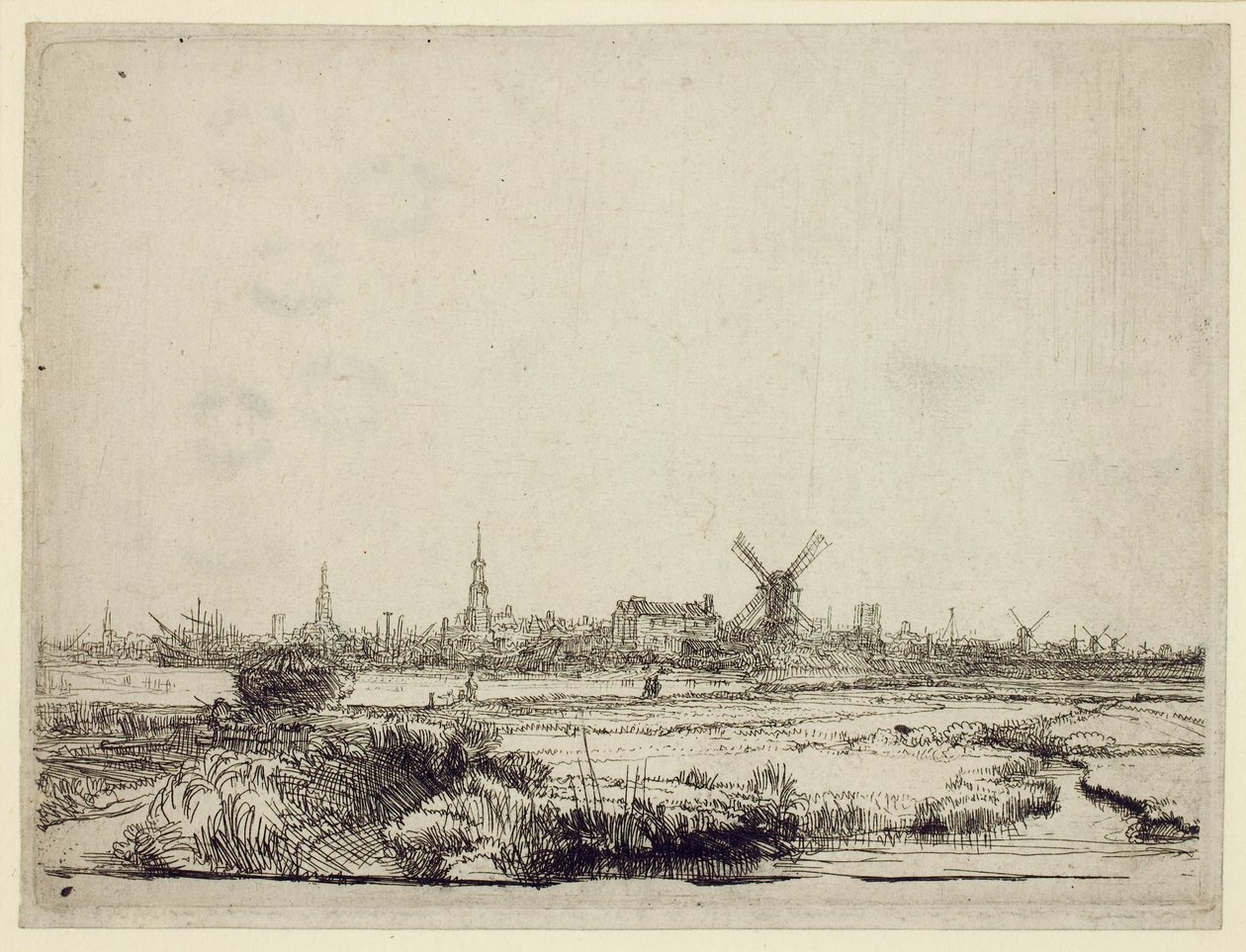 Amszterdam látképe, 1640 körül alkotó: Rembrandt van Rijn