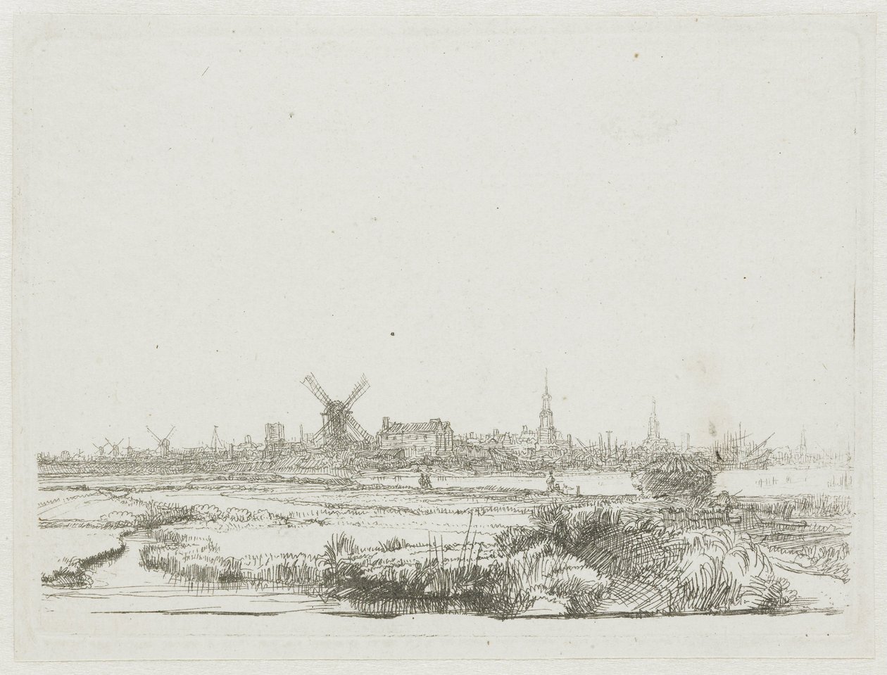 Kilátás Amszterdamból a Kadijk felől alkotó: Rembrandt van Rijn