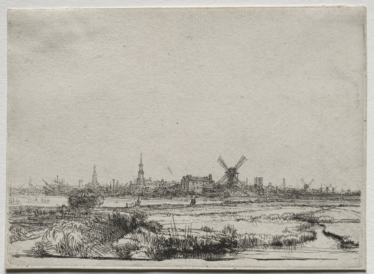 Amszterdam kilátása északnyugat felől alkotó: Rembrandt van Rijn