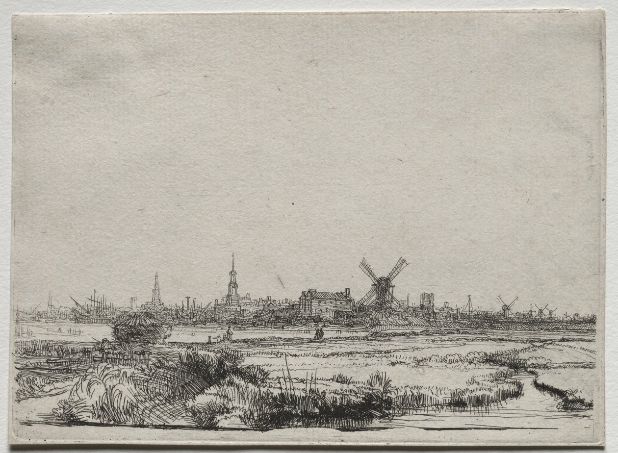 Amszterdam kilátása északnyugat felől, kb. 1640. alkotó: Rembrandt van Rijn