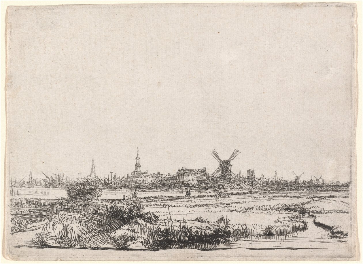 Amszterdam kilátása északnyugat felől alkotó: Rembrandt van Rijn