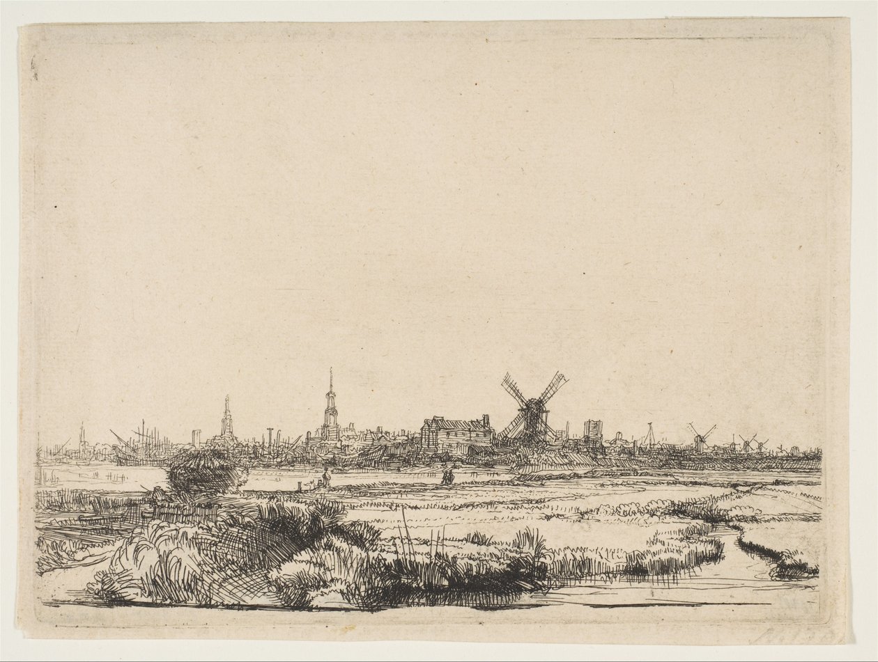 Amszterdam kilátása északnyugat felől, kb. 1640. alkotó: Rembrandt van Rijn