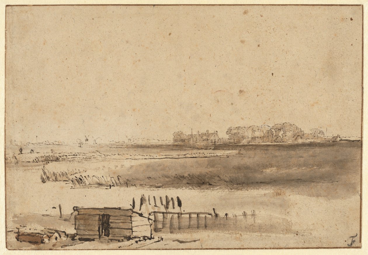 Houtewael kilátása a Sint Anthoniespoort közelében [recto] alkotó: Rembrandt van Rijn