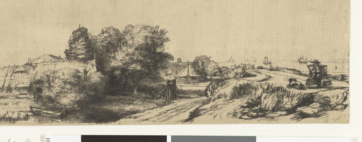 Kilátás a Diemerdijkre, tejesemberrel és nyaralóval alkotó: Rembrandt van Rijn