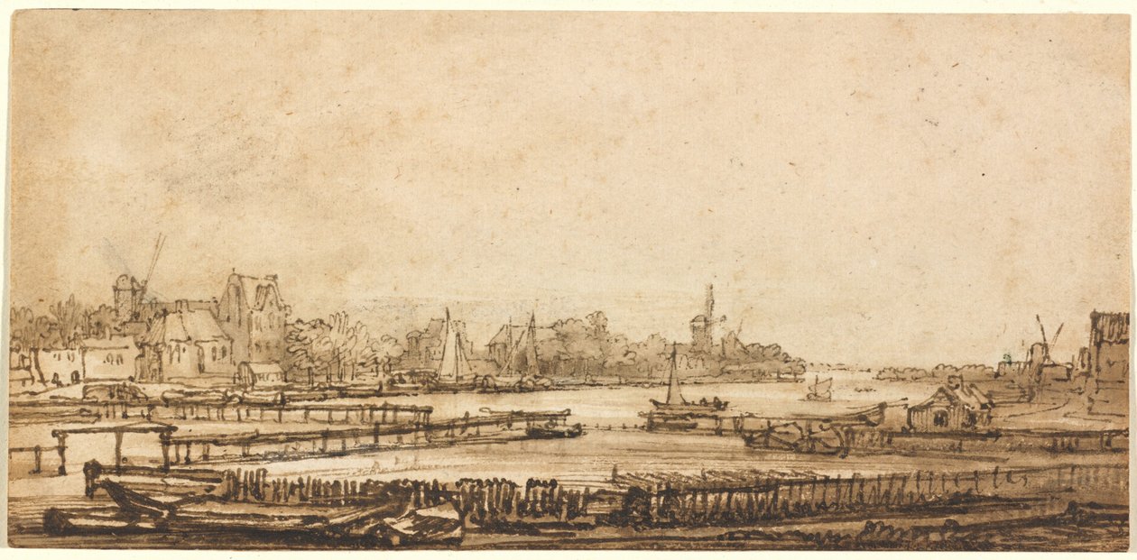 Kilátás az Amstelre a sáncról alkotó: Rembrandt van Rijn