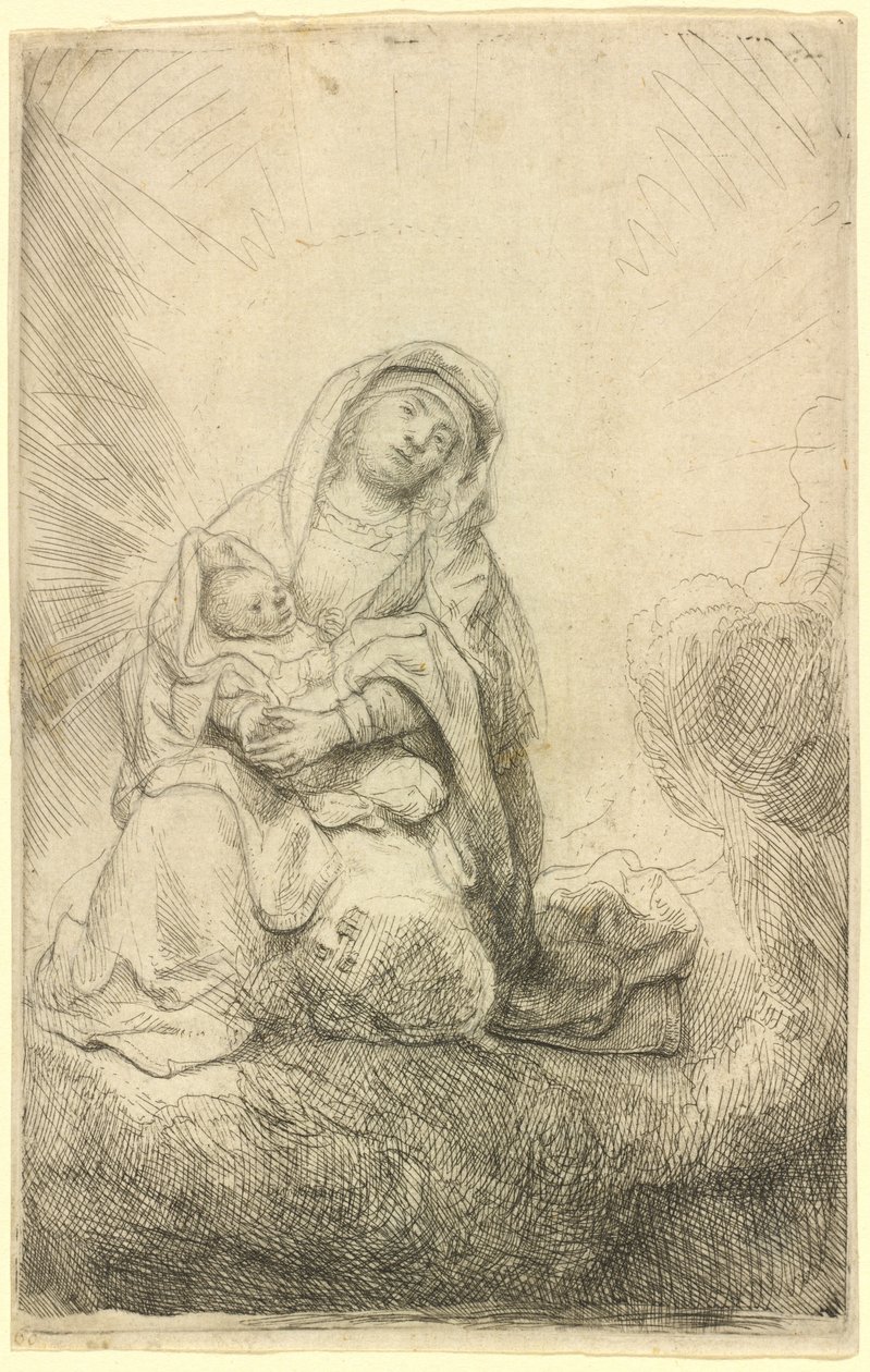 Szűz és gyermek a felhőkben alkotó: Rembrandt van Rijn