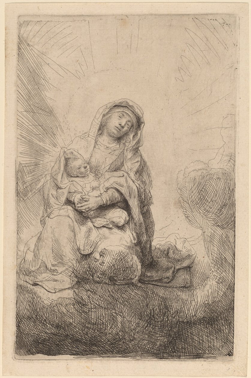 Szűz és gyermek a felhőkben alkotó: Rembrandt van Rijn