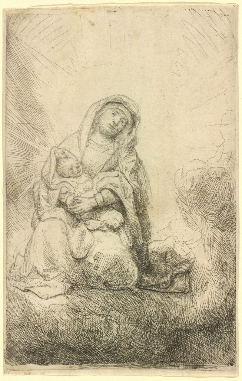 Szűz Mária és a Gyermek a felhők között alkotó: Rembrandt van Rijn