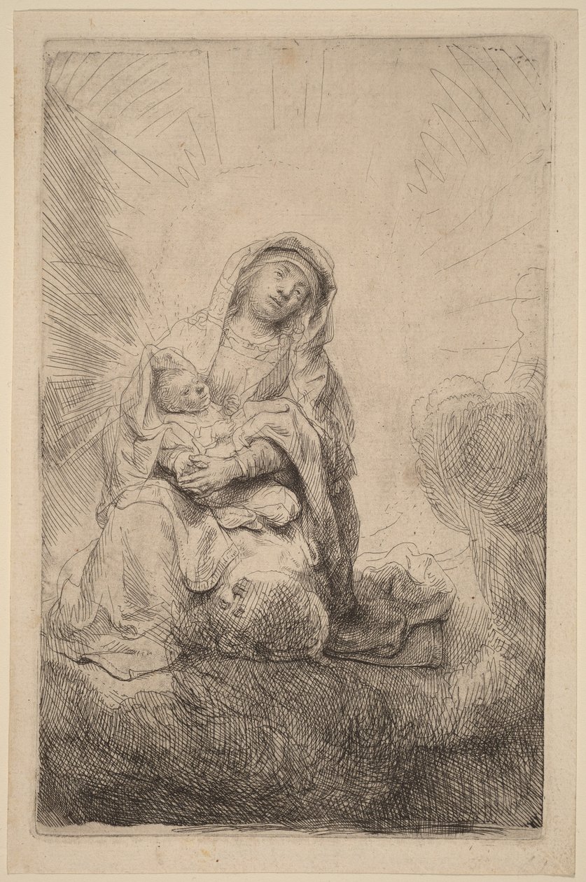 Szűz Mária és a Gyermek a felhők között alkotó: Rembrandt van Rijn