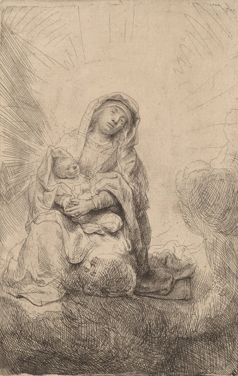 Szűz és gyermek a felhőkben, 1641. alkotó: Rembrandt van Rijn
