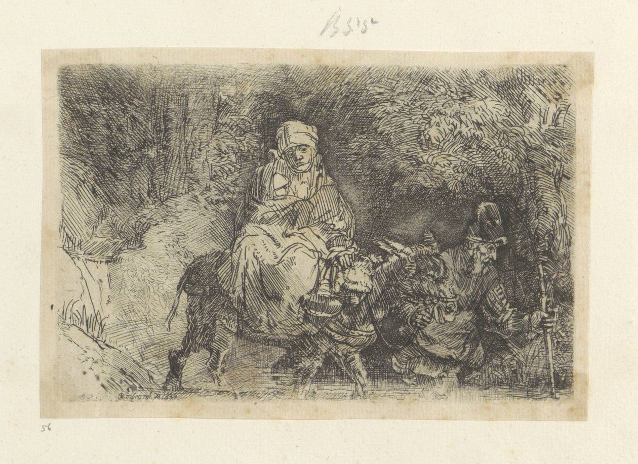 Repülés Egyiptomba: Átkelés egy patakon Recueil de quatre-vingt-cinq estampes originales (sorozat címe) alkotó: Rembrandt van Rijn