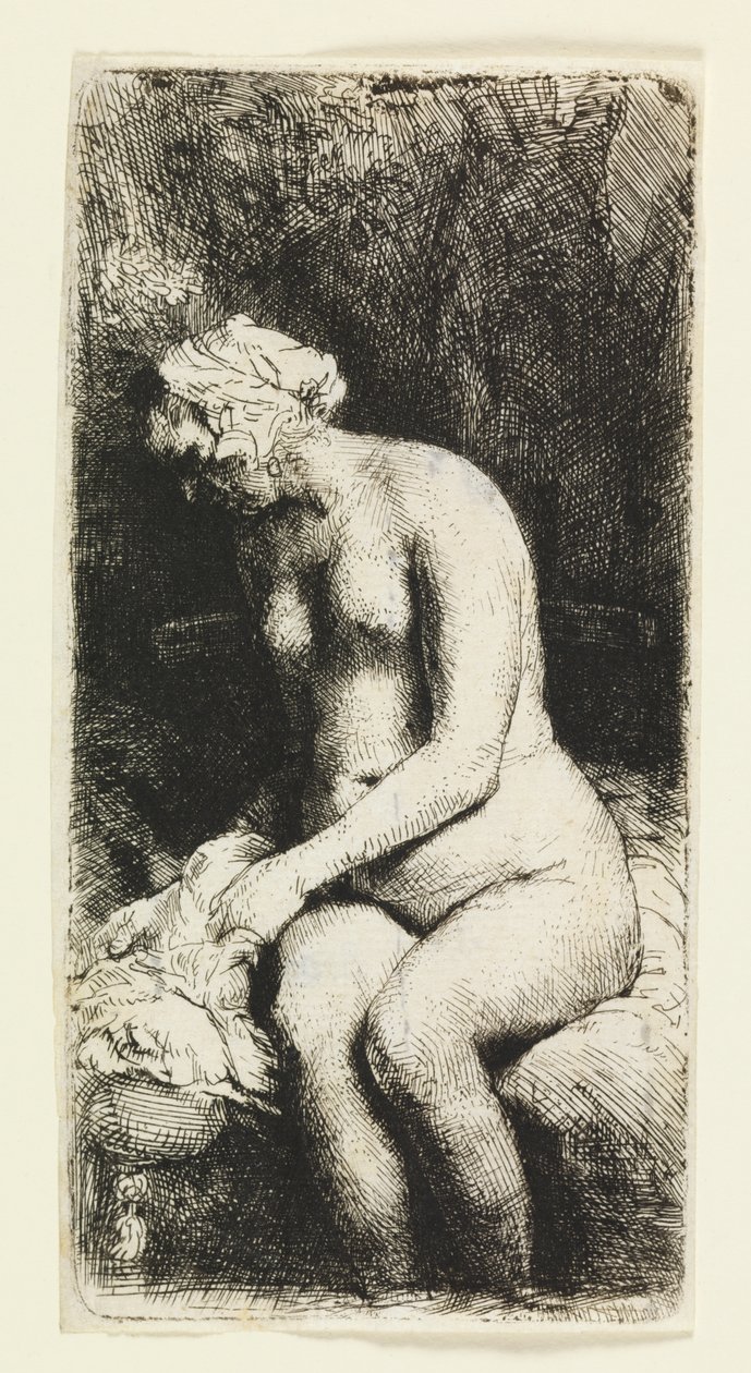Nő fürdeti a lábát egy pataknál alkotó: Rembrandt van Rijn