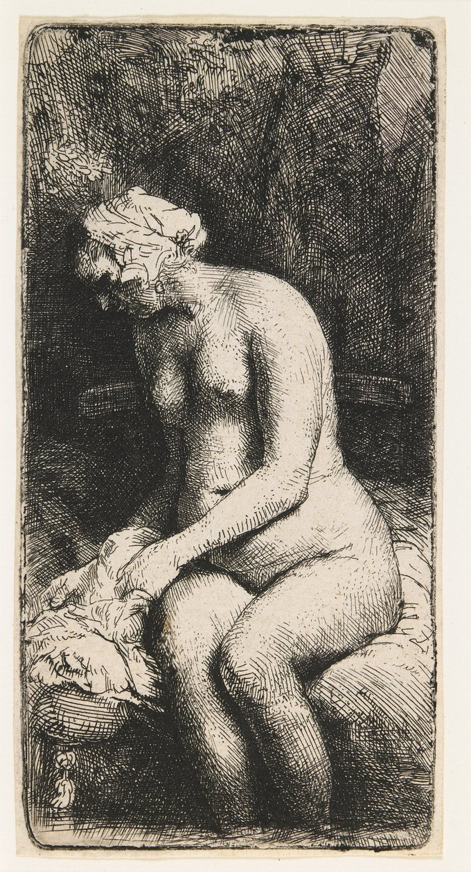 Nő fürdeti a lábát egy pataknál alkotó: Rembrandt van Rijn