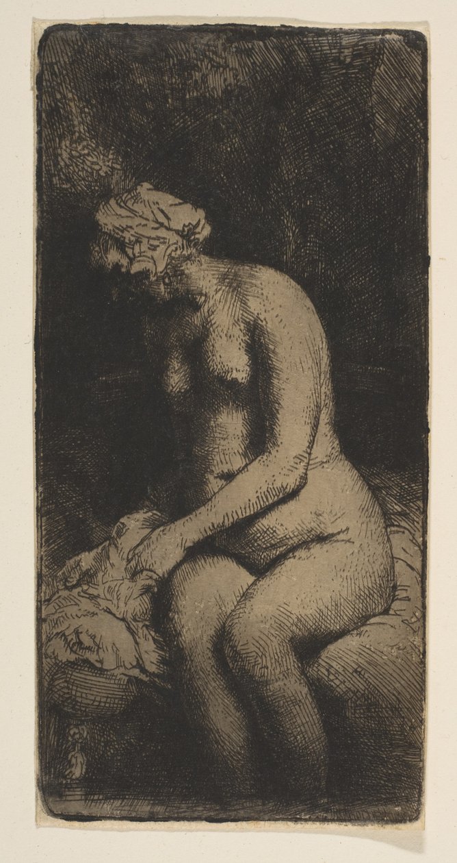 Lábát fürdető nő egy pataknál, 1658. alkotó: Rembrandt van Rijn