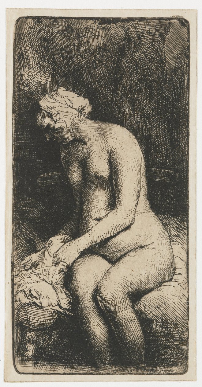 Nő fürdeti a lábát egy patakban Nő fürdik a lábát egy pataknál alkotó: Rembrandt van Rijn