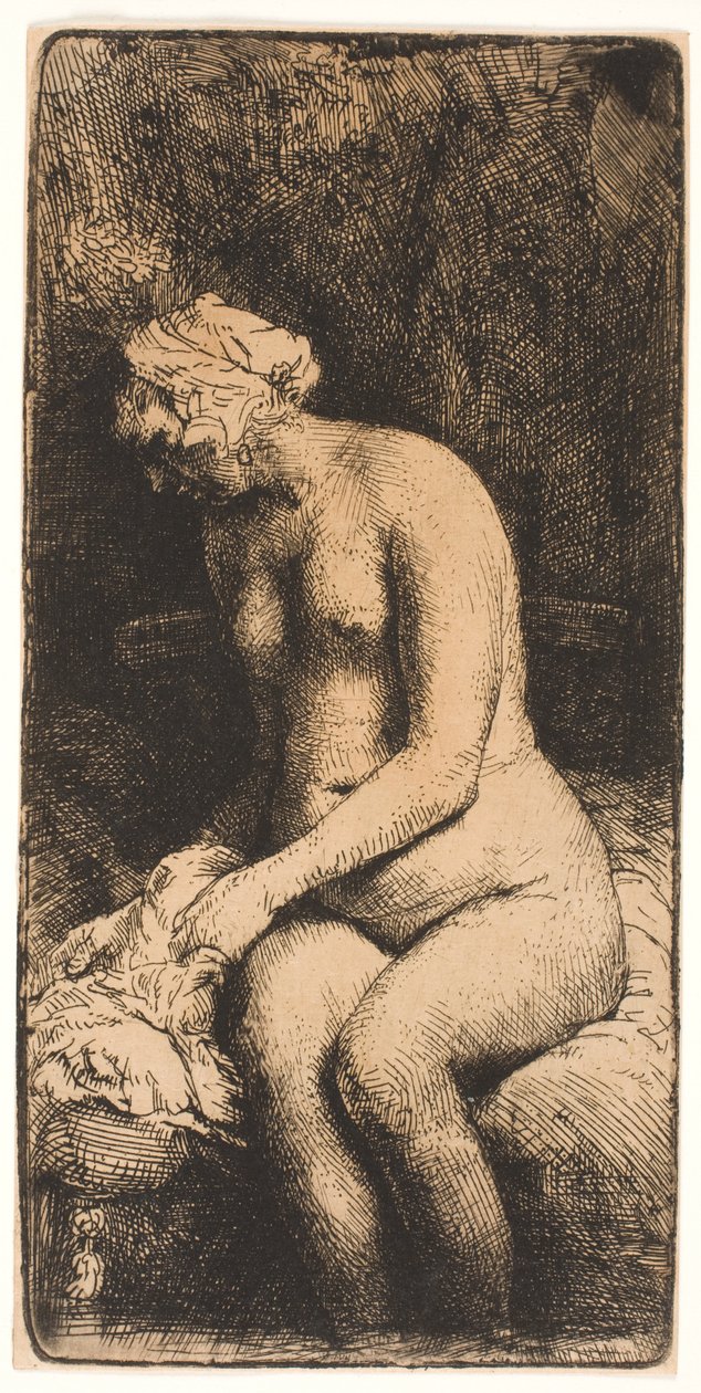 Nő fürdik a lábát egy pataknál alkotó: Rembrandt van Rijn