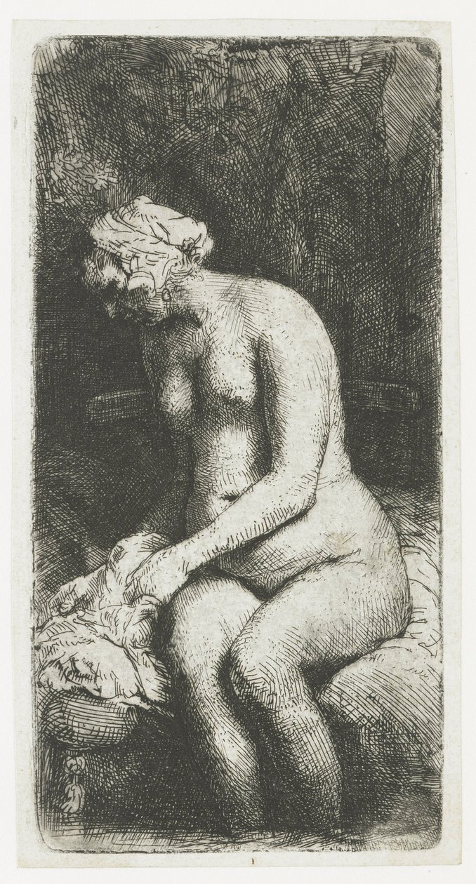 Nő fürdik a lábát egy pataknál alkotó: Rembrandt van Rijn