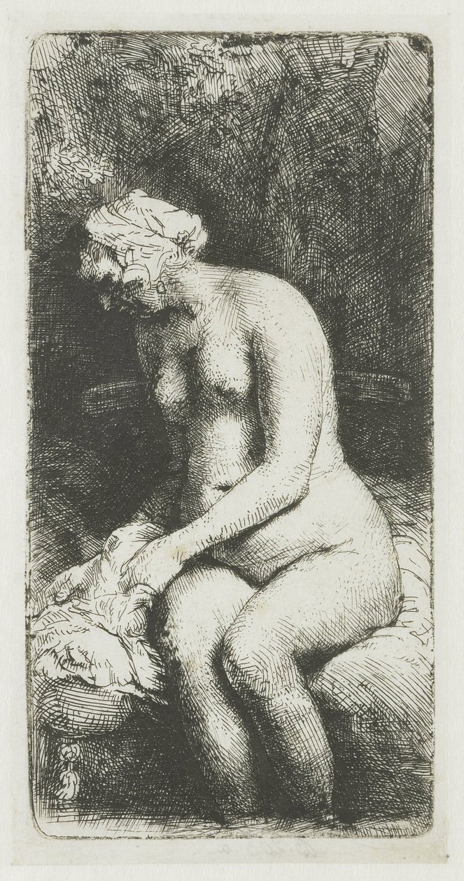 Nő fürdik a lábát egy pataknál alkotó: Rembrandt van Rijn