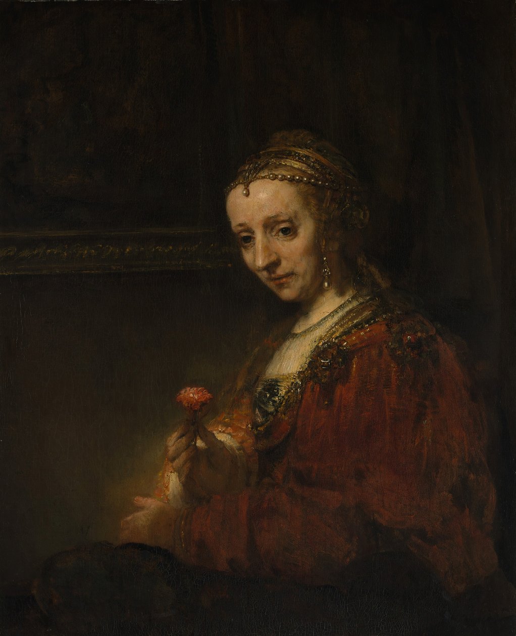Rózsaszín ruhás nő, 1660-as évek eleje. alkotó: Rembrandt van Rijn
