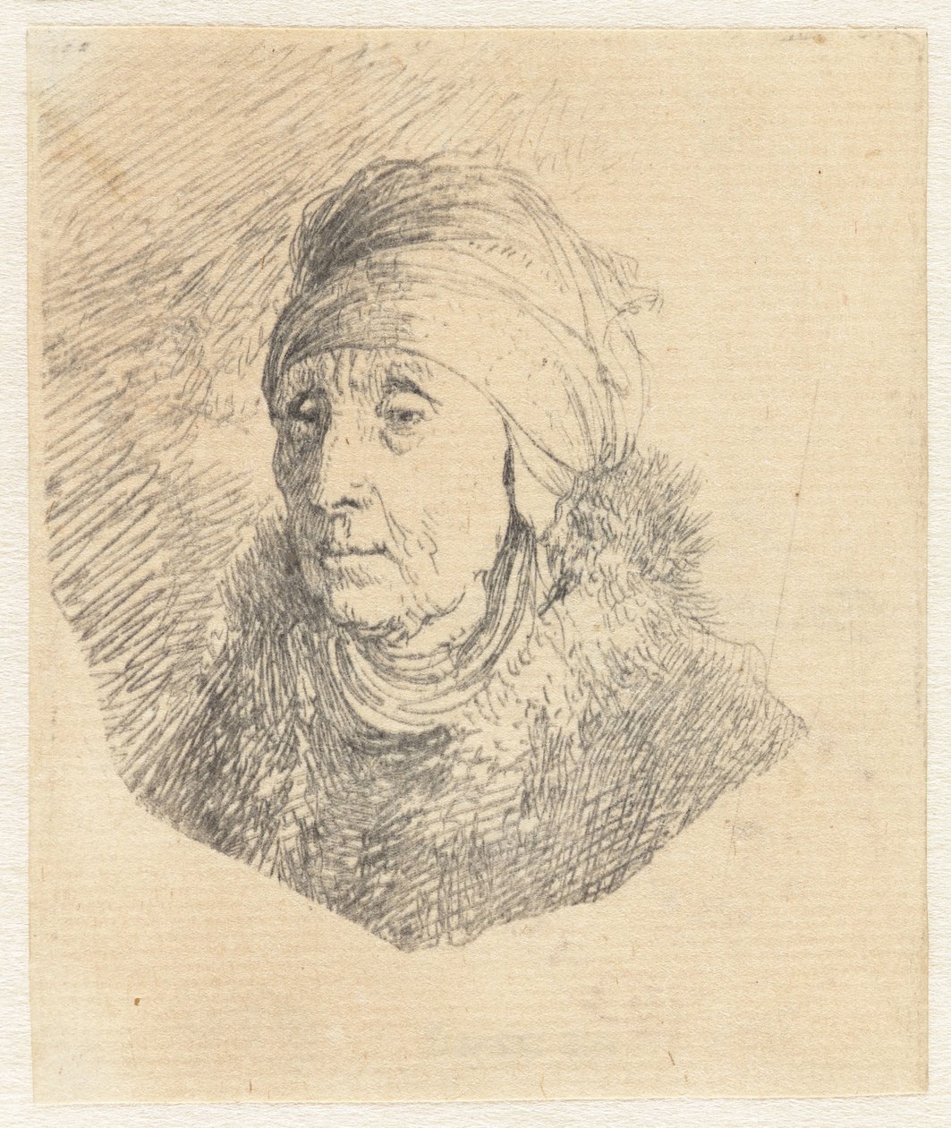 Nő, akinek magas fejdísze az álláig ér: mellszobor alkotó: Rembrandt van Rijn