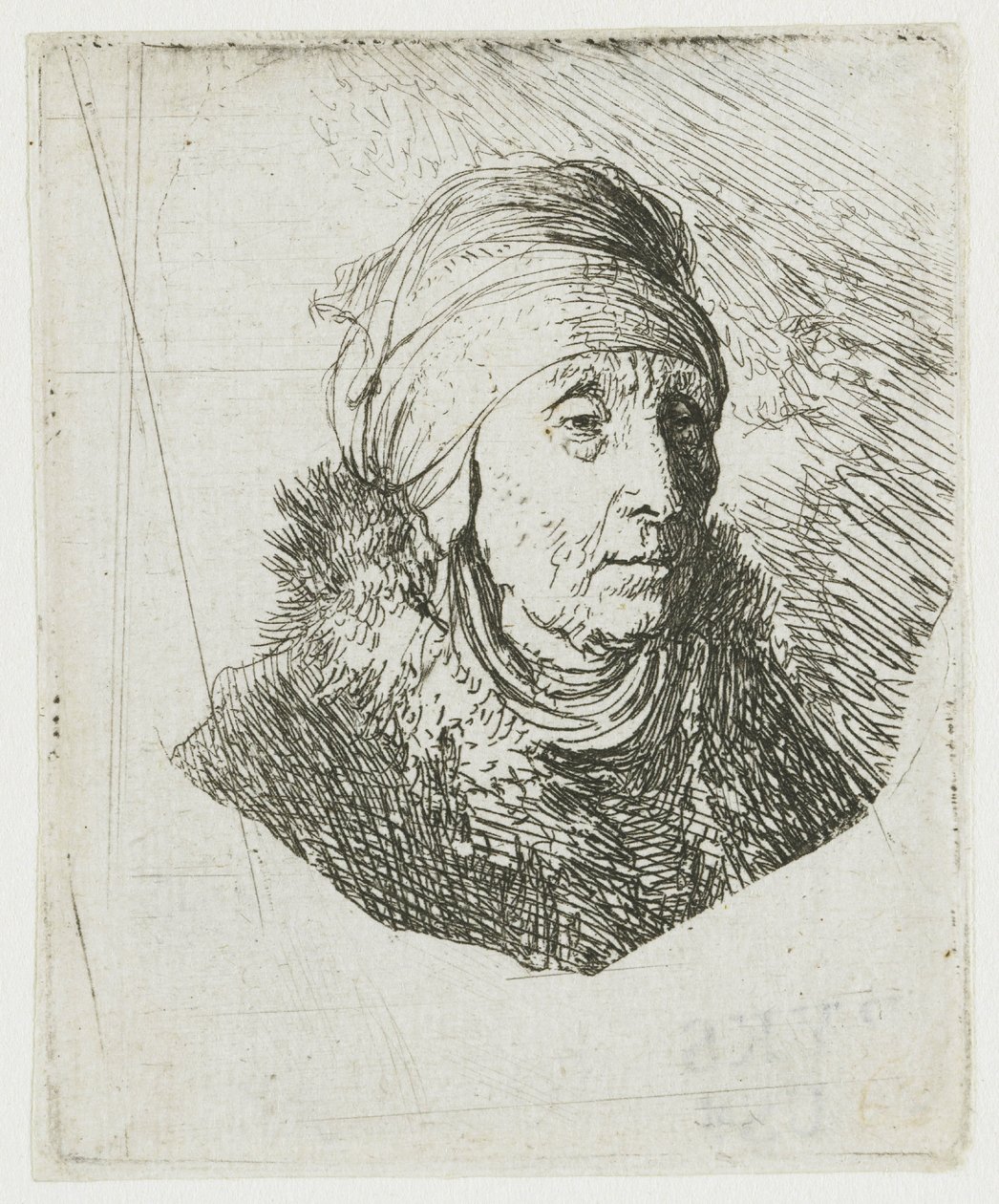Nő, akinek magas fejdísze az álláig ér: mellszobor alkotó: Rembrandt van Rijn
