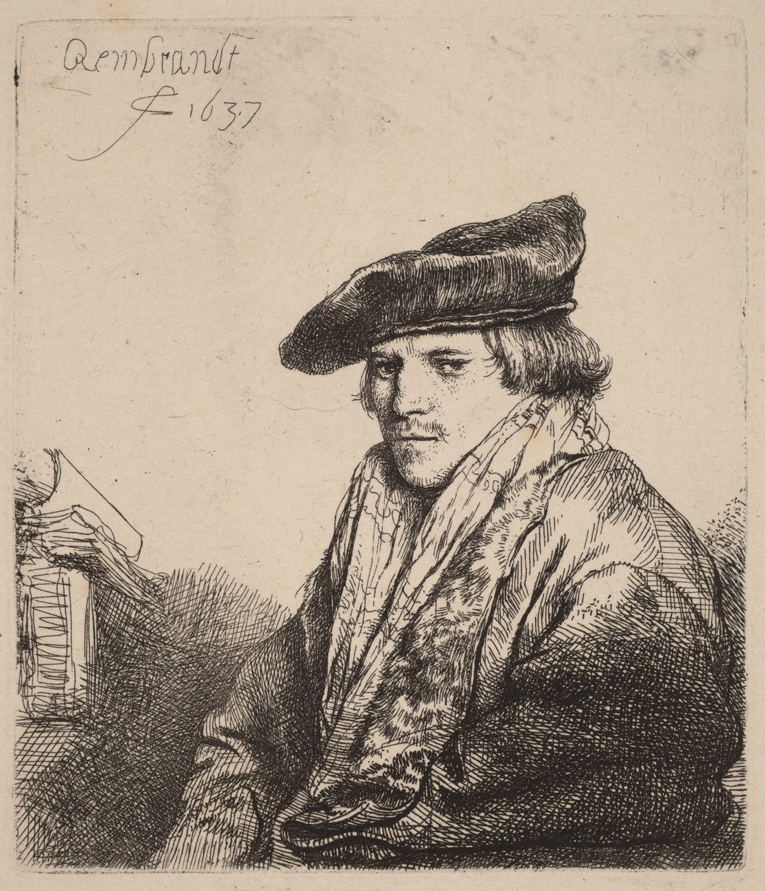 Bársonyos sapkás fiatalember (Petrus Sylvius) alkotó: Rembrandt van Rijn