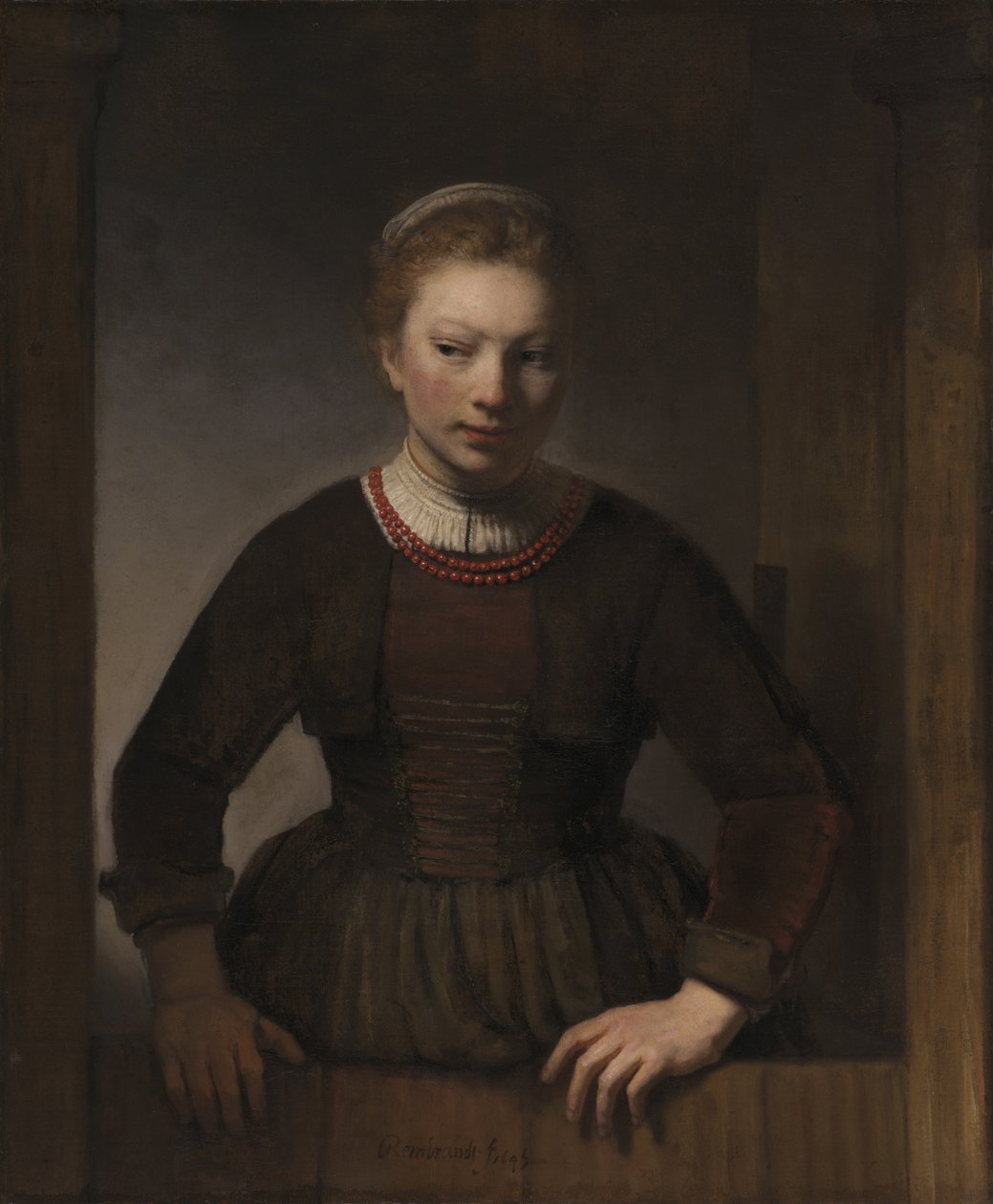 Fiatal nő nyitott félajtóban, 1645 alkotó: Rembrandt van Rijn