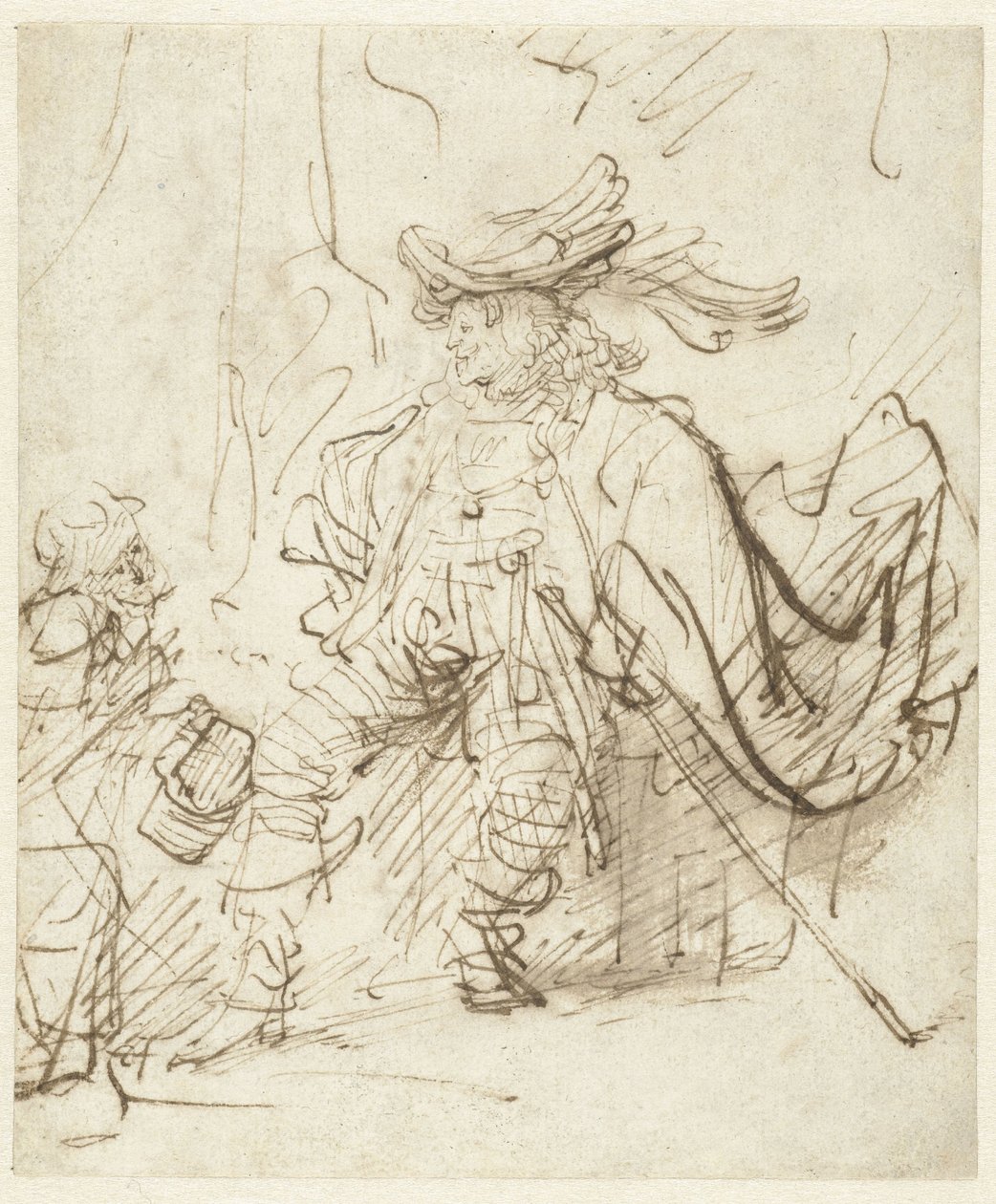 Ülő színész a Capitano szerepében alkotó: Rembrandt van Rijn
