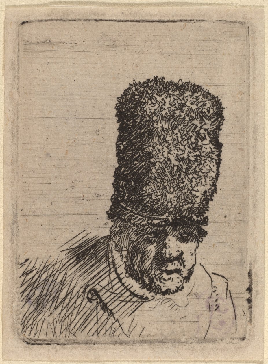 Egy öregember feje magas szőrme sapkában alkotó: Rembrandt van Rijn and Studio of Rembrandt