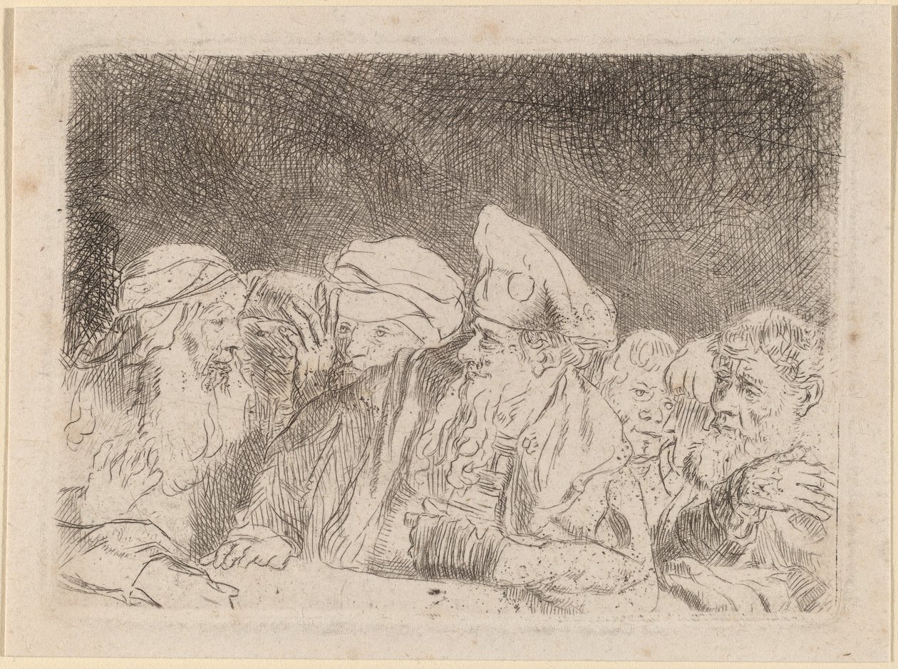 A farizeusok vitatkoznak (töredék a száz gulden nyomatból) alkotó: Rembrandt van Rijn and William Baillie