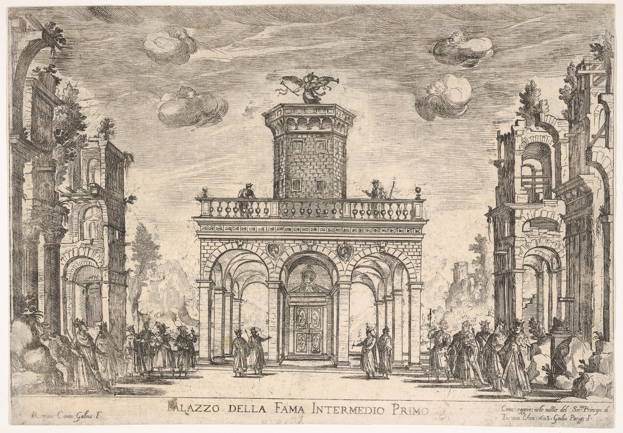 Első közjáték: a hírnevek palotája Köztes hatodik: a hírességek palotája, az S ... sorozatból, 1608. alkotó: Remigio Cantagallina
