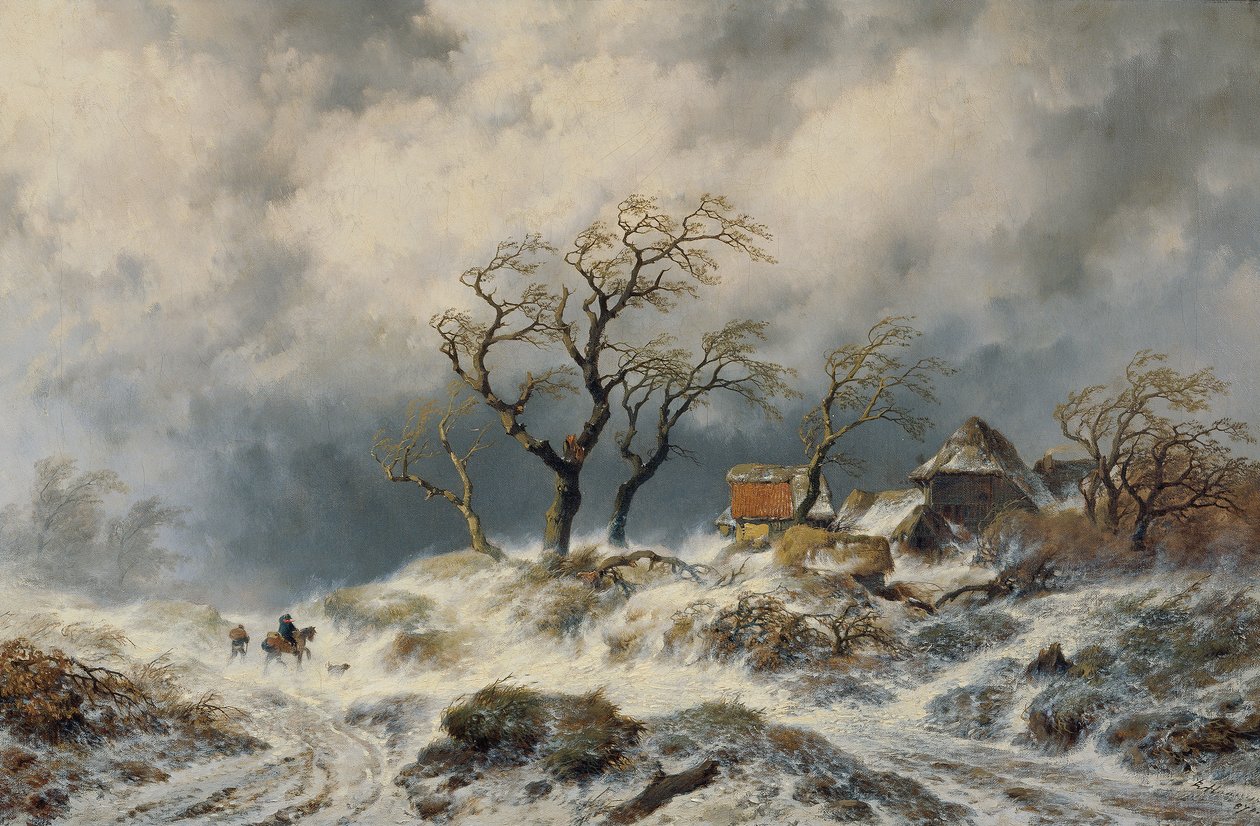 Holland téli táj (hófúvás) alkotó: Remigius Adrianus van Haanen