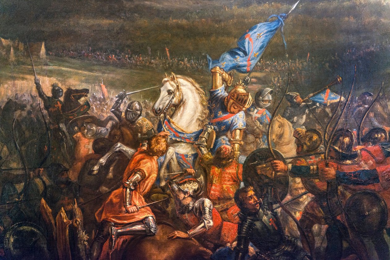 Százéves háború: Formigny (Calvados) csata 1450.04.15-én Thomas Kyriell (1396-1461) és Jean de Clermont (meghalt 1356-ban) angol hadserege között – Remy Eugene Julien festményének részlete ( 1797-1868) – Musee d