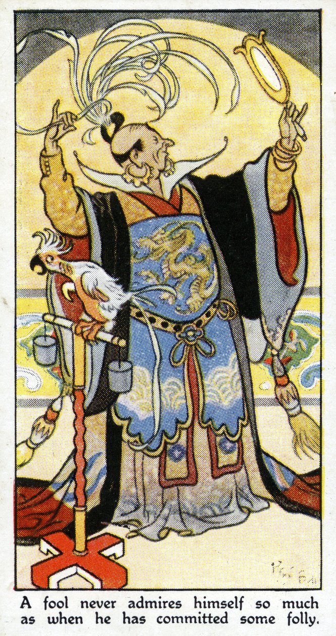 "A bolond soha nem csodálja magát annyira, mint amikor valamilyen ostobaságot követett el", 1931 (lásd még 498209) alkotó: René Bull