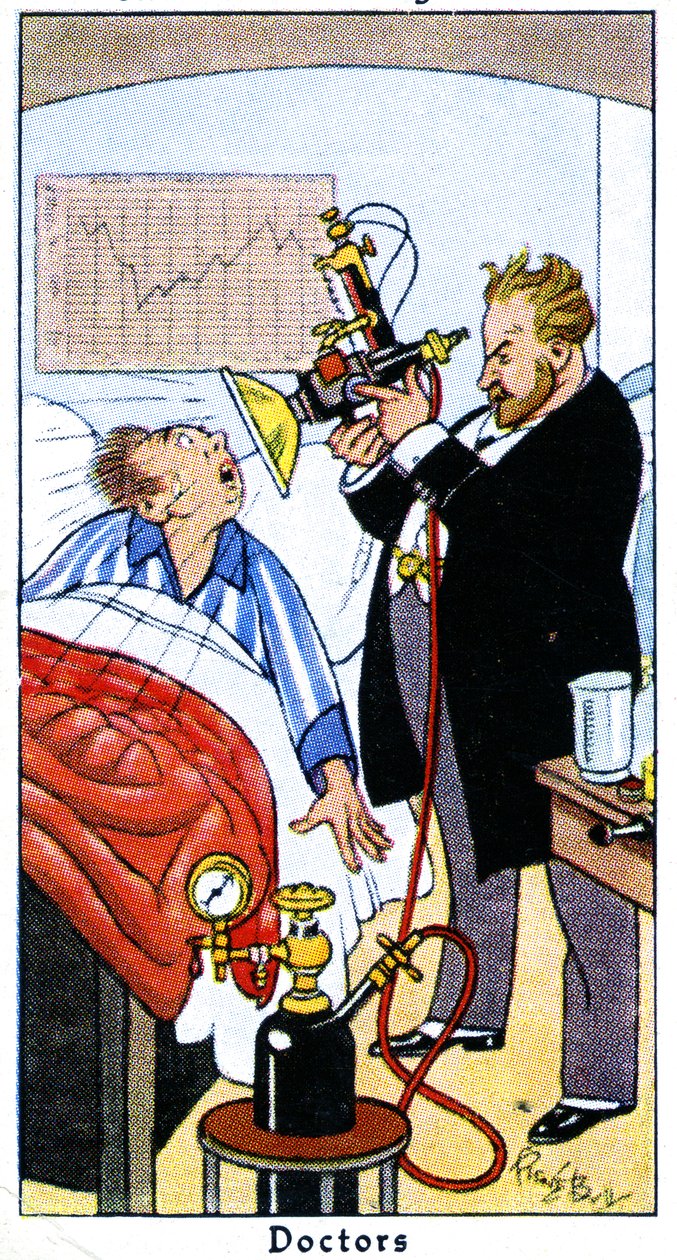 Ultraibolya sugárzással beteget kezelő orvos, 1936 alkotó: René Bull