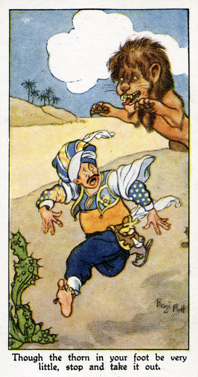 "Bár nagyon kicsi a tüske a lábadban, állj meg és vedd ki", 1931 (lásd még: 498223) alkotó: René Bull