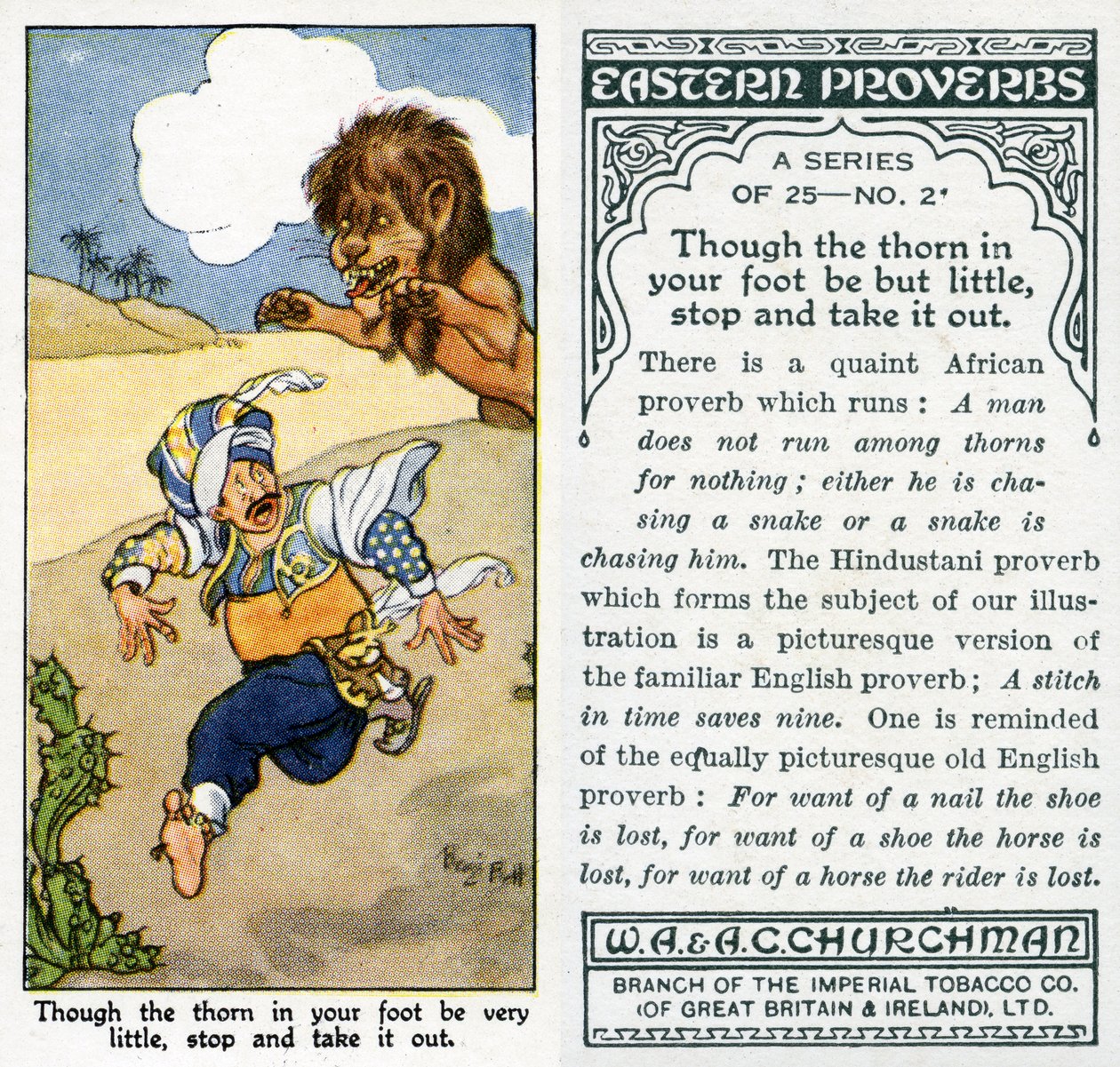"Bár nagyon kicsi a tüske a lábadban, állj meg és vedd ki", 1931 (lásd még: 498222) alkotó: René Bull