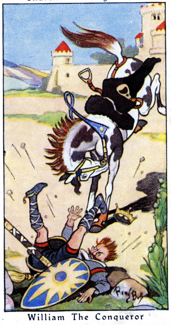 Hódító Vilmos leesett lováról 1087. szeptember 9-én a normandiai Rouen melletti Saint-Gervais-ban, 1936. alkotó: René Bull