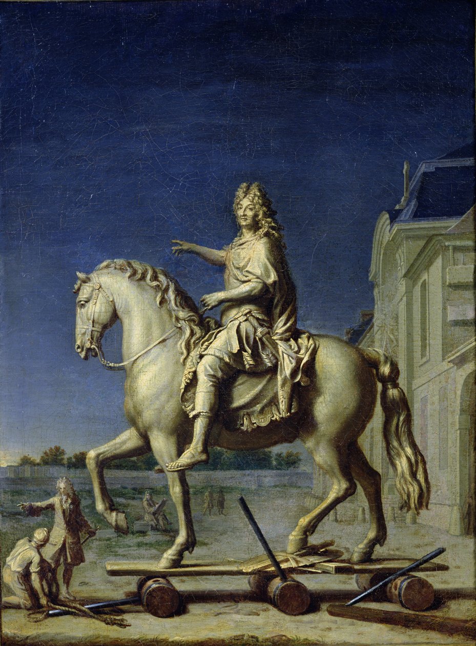 XIV. Lajos lovas szobrának szállítása a Place Vendome-ra 1699-ben, 1669 után alkotó: René Antoine Houasse
