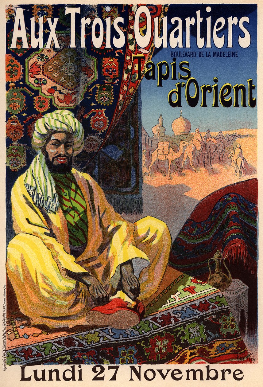 Three Quarters – Keleti szőnyegplakát, 1890-es évek alkotó: René Louis Péan