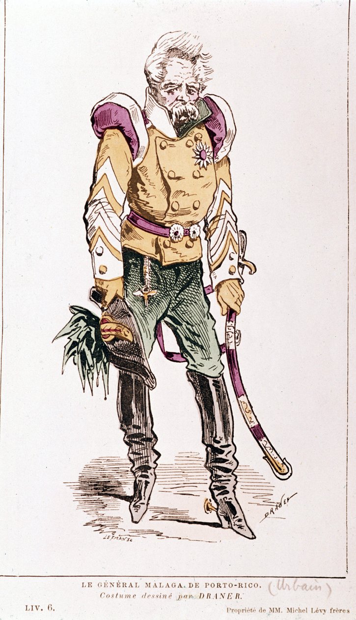 Jacques Offenbach: „Párizsi élet”. Puerto Rico-i Málaga tábornok, Draner jelmeze. 1866. alkotó: Renard Jules Draner