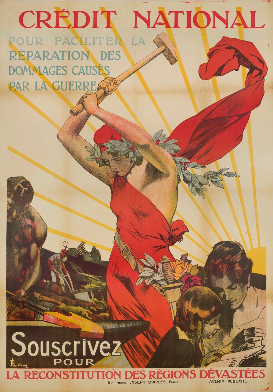 Credit National – Előfizetés a lerombolt régiók újjáépítésére, 1920 körül alkotó: Rene Lelong