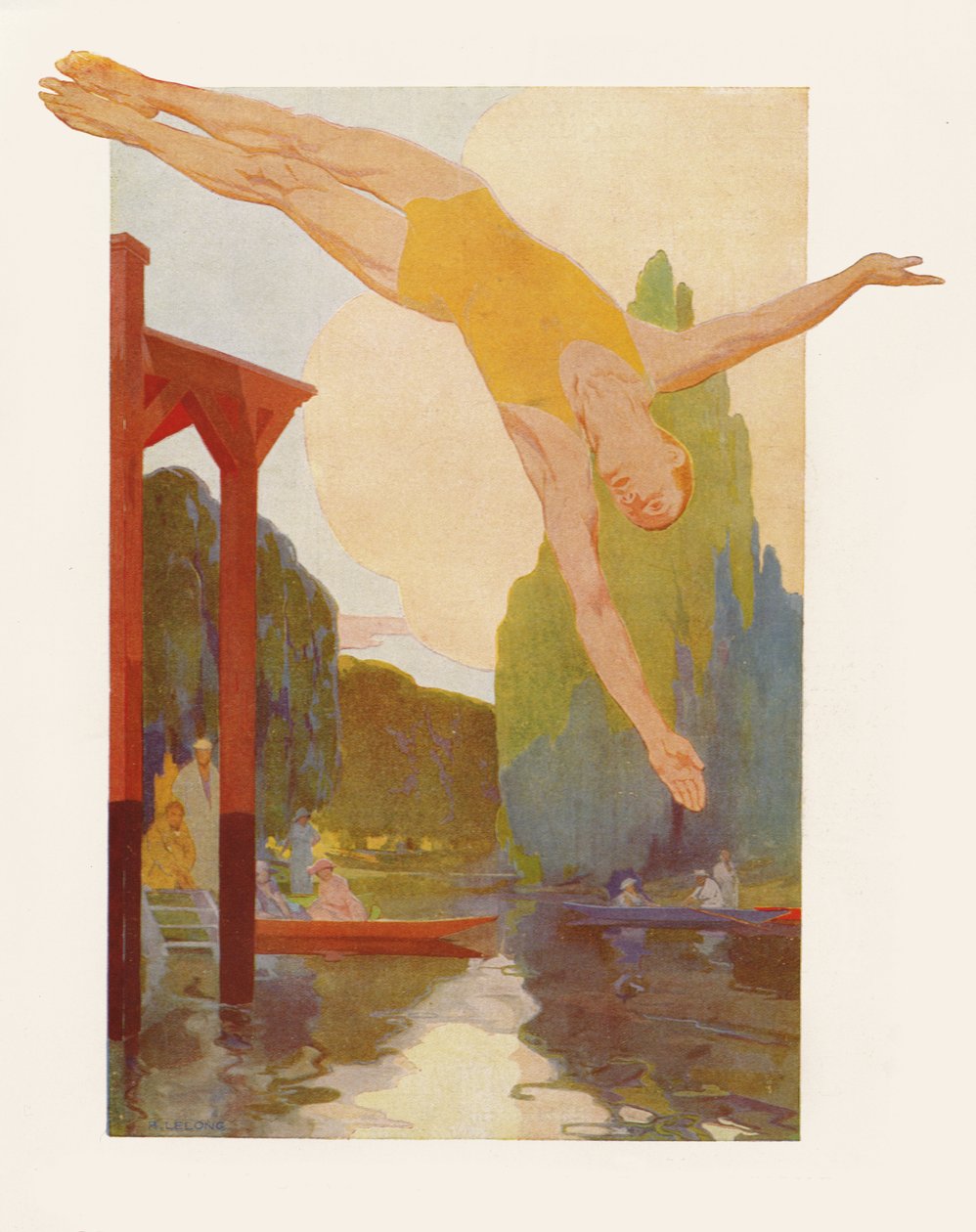 Folyami búvár, 1920 (színes metszet) alkotó: Rene Lelong