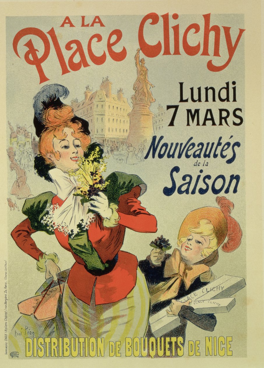 Az „A La Place Clichy” boltot hirdető plakát reprodukciója, 1898 alkotó: Rene Pean